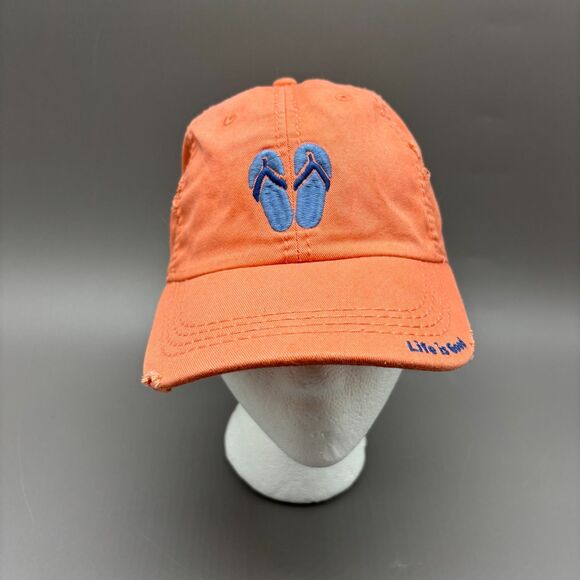 Life Is Good Flip Flops Embroidered Baseball Cap Coral Pink Adjustable Womns Hat - Picture 2 of 10